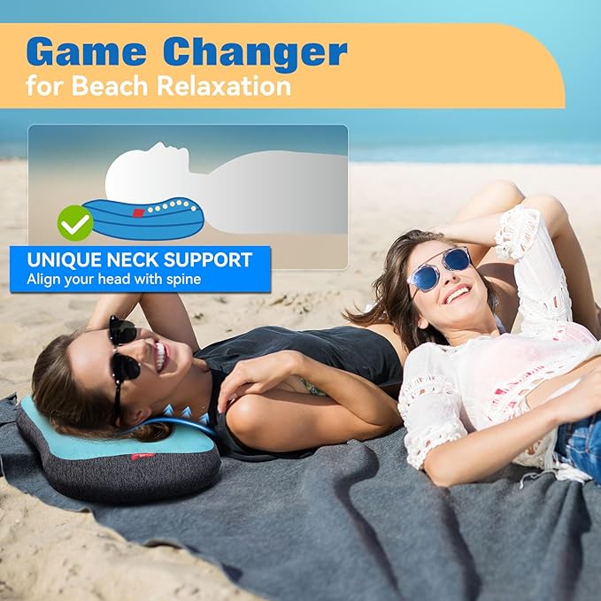 Hikenture Beach Pillow for Sand Washable Inflatable Pillows for Pool Portable Camping Pillows with Removable Cover Soft Air Sand Pillow Built-in Sandbag (1)
