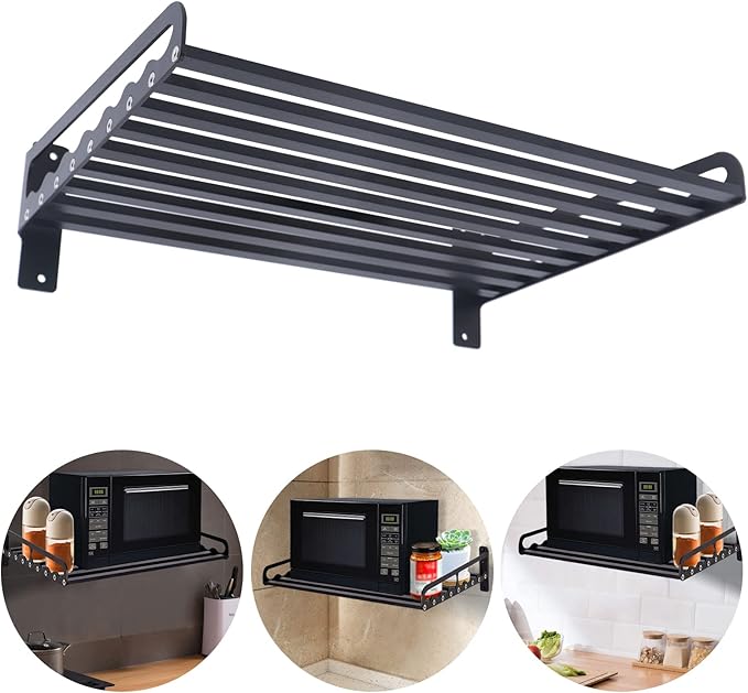 Microwave Oven Rack Wall-Mounted Microwave Holder Shelf 20 L x 15.6 W Black Storage Racks Wall Shelf 110 lbs Capacity Oven Bracket Holder for Kitchen Storage Accessories Service