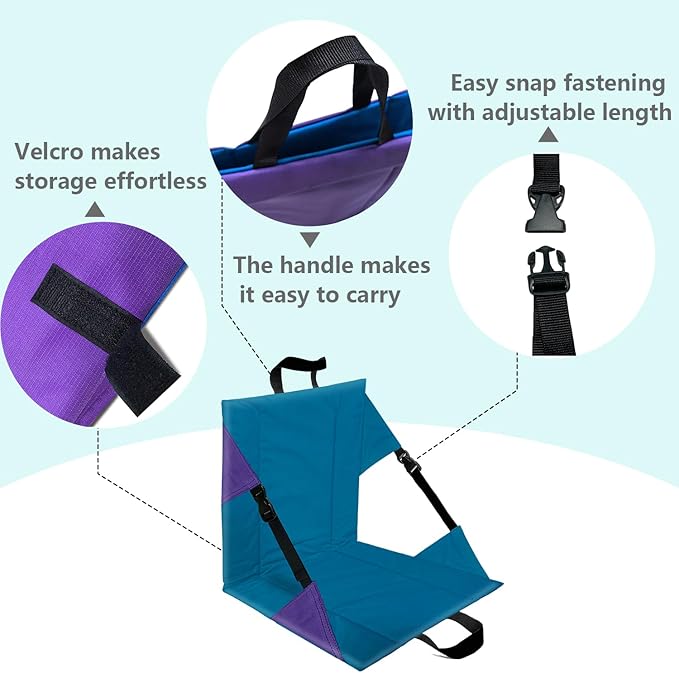 Folding Seat Cushions for Outdoor StadiumsPortable Adjustable Bleacher Chairs Featuring Back Support and CushionsLightweight Enhanced Thickness Dirt-Resistant（Purple Blue）