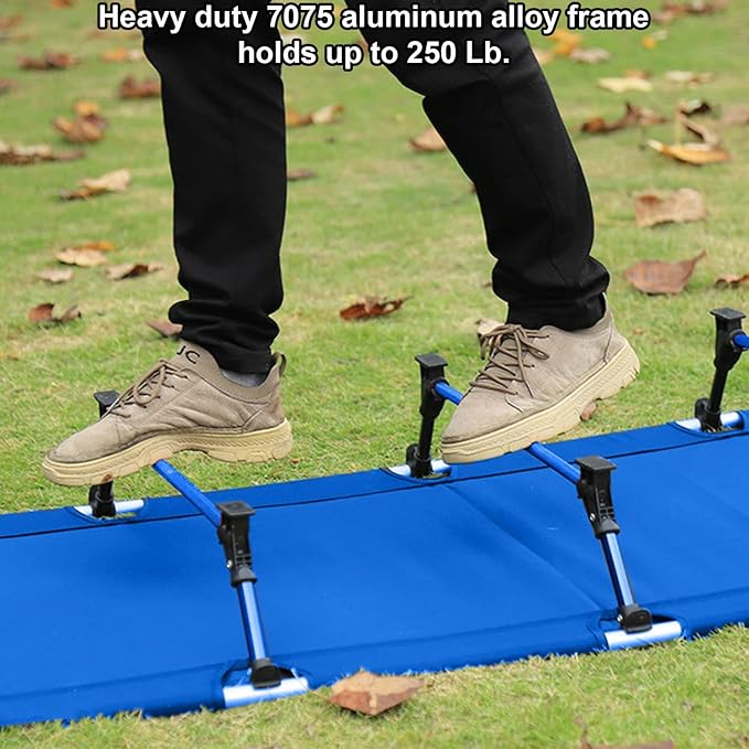 Kids Camping Cot and Toddler Travel Bed | Lightweight and Compact Cots for Sleeping | Portable Folding Cot for Toddler Kids Youth and Even Adults (Blue 63 x 23.5)