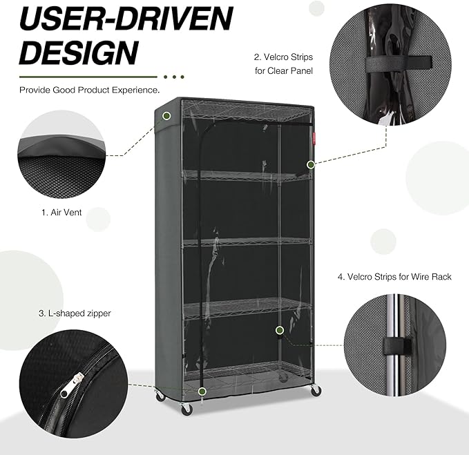 Porch Shield Storage Shelf Cover Fits 36 x 18 x 72Wire Rack - Dustproof Shelving Unit Cover with Front Transparent(Grey)