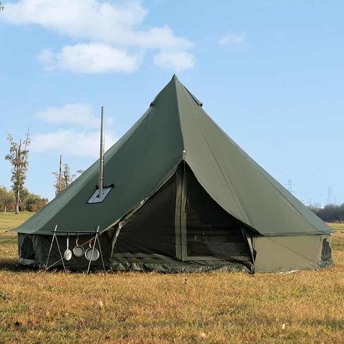 Oxford Bell Tent for Family Camping - Spacious 13.1ft /16.4ft Yurt with Stove Jack Large Glamping Tents for 4-8 People 4 Season Oxford Hot Tent Shelter