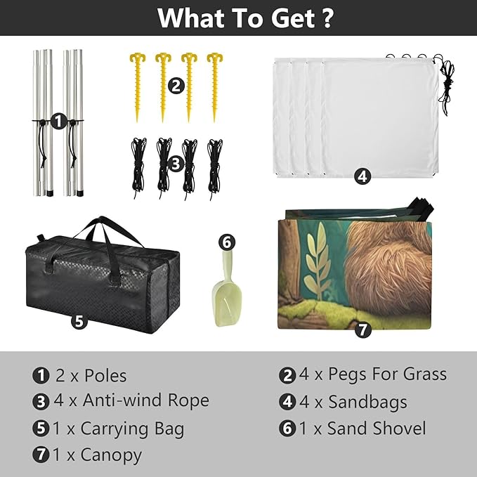 Cute Sloth Beach Tent Sun Shelter 9.2' x 10.5' Beach Canopy with 4 Sandbags 4 Stability Poles Sand Shovels - Tent Canopy for Beach Camping Fishing Picnics