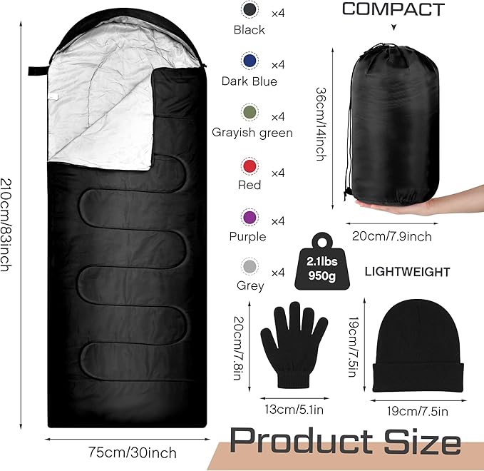 Preboun 72 Pcs Bulk Sleeping Bags Set for Adults Homeless 24 Sleep Bag 24 Beanies 24 Gloves 4 Season Cold Warm Weather Sleeping Bags Waterproof Lightweight for Outdoor Hiking Travel
