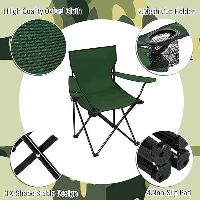 Huwena 10 Pack Folding Camping Chairs with Cup Holder and Carry Bags Portable Outdoor Lawn Chairs Bulk for Picnic Party Backyard Events Beach Outdoor Activities