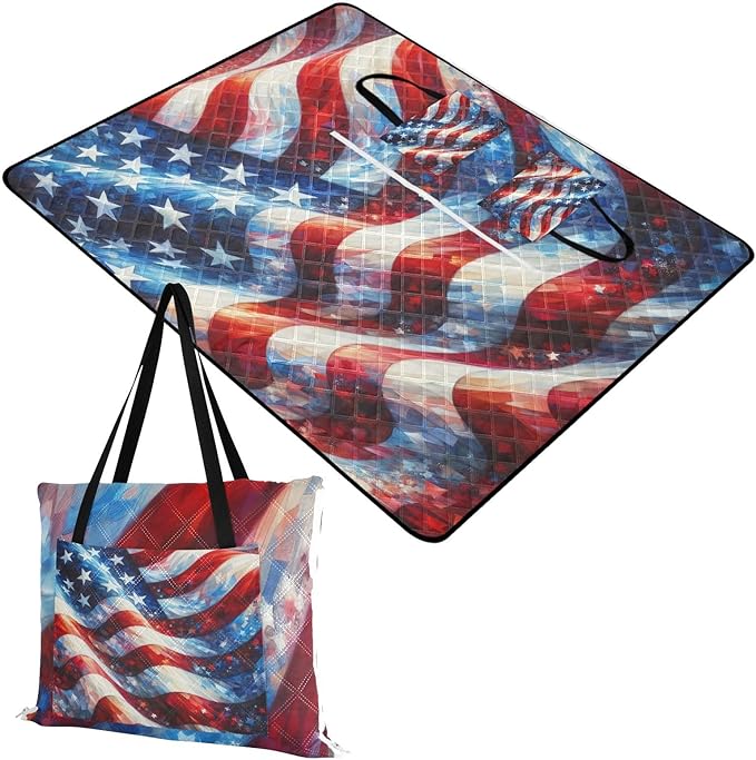 American Flag Picnic Blankets - Extra Large Waterproof Foldable Portable Picnic Blanket 60x80 Beach Blanket Outdoor Mat for Grass Park Hiking Travel