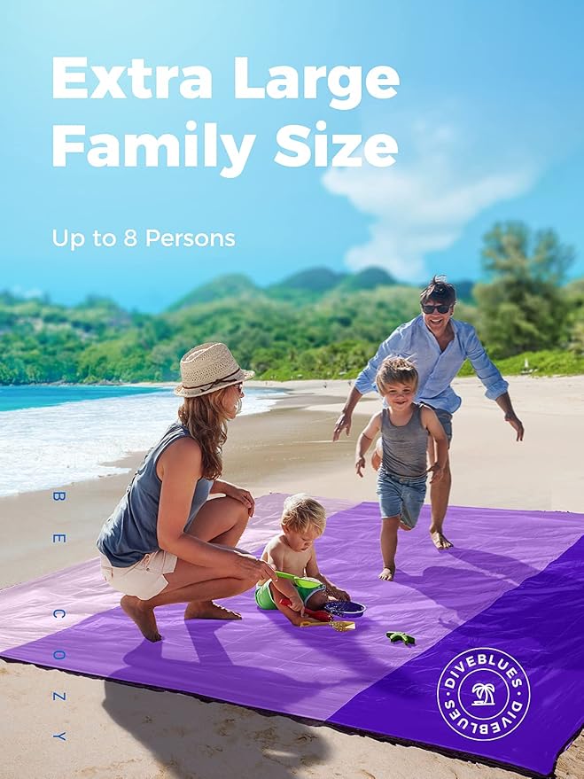 OCOOPA Extra Large Beach Blanket Sand Free Large Oversized Camping Mat Comfortable Parachute Nylon Cozy&amp Chic Compact&amp Light 4 Stakes&amp1 Travel Bag S09