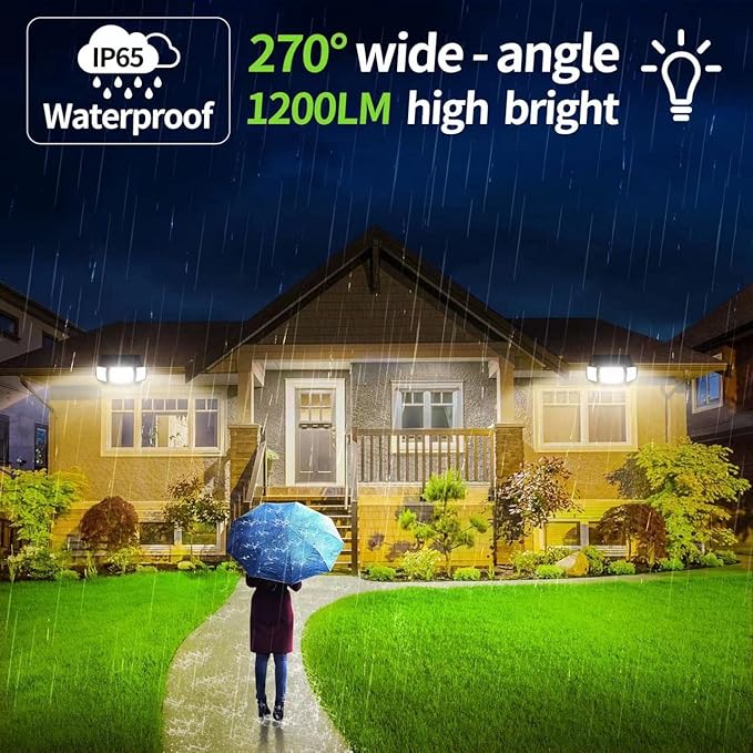 intelamp Solar Outdoor Lights6000mAh Motion Sensor with Dual SensorsWaterproof Solar Flood Lights 270°Wide Angle for Outside with 3 Modes