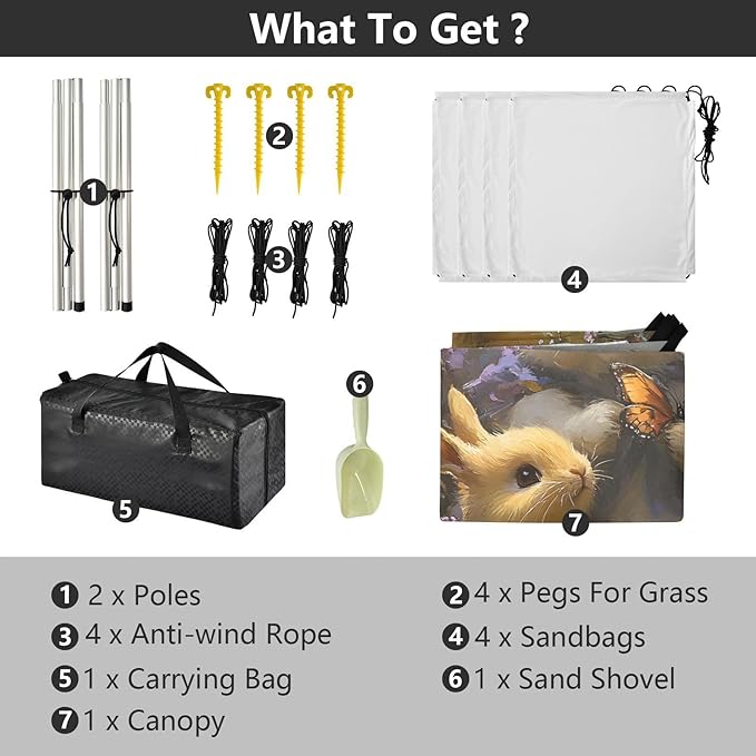 Beach Tent Sun Shelter Rabbits Playing Lightweight &amp Easy Setup Beach Shade Canopy for Camping Fishing