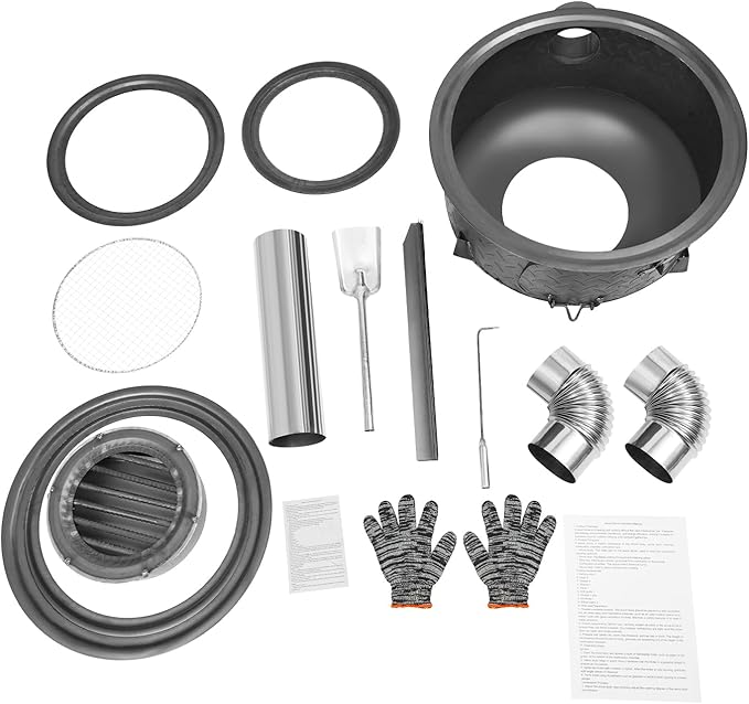Multifunction Wood Burning Stove With Grill Rack Camping Wood Stove Large Charcoal Grill With Grill Rack For Outdoor/Backyard Cooking Picnic And Barbecue. (Gray-21in+ 4 Wok Rings)