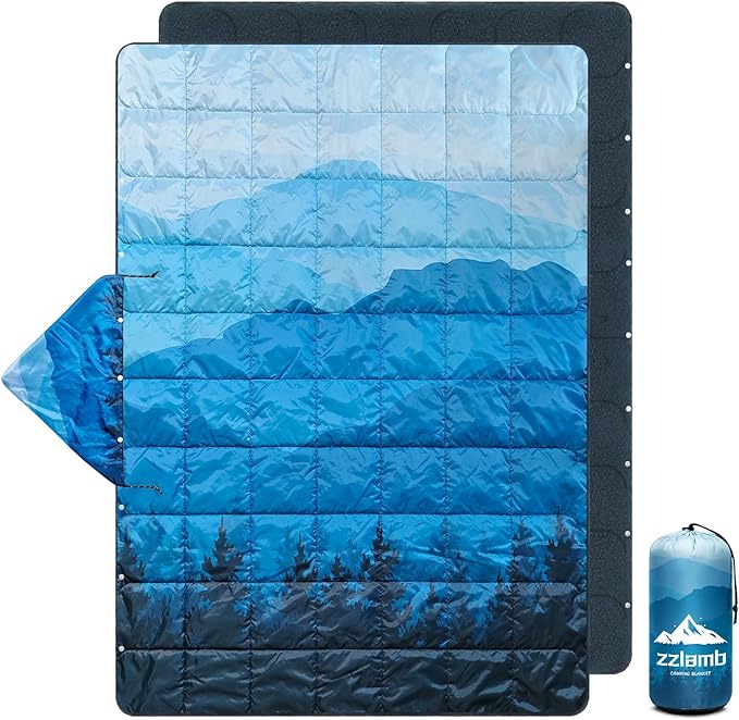 zzlamb Hooded Stadium BlanketWaterproof Outdoor Camping Blanket Polar FleeceWarm Windproof Portable for StadiumSportsPicnicBeachCarPets56x75in Cyan Ridge Fade
