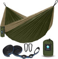 Double Hammocks for Camping Portable Parachute Hammock for Outdoor Hiking Travel Backpacking - Hammocks Swing for Backyard &amp Garden 78''W 118''L (Khaki/Green)