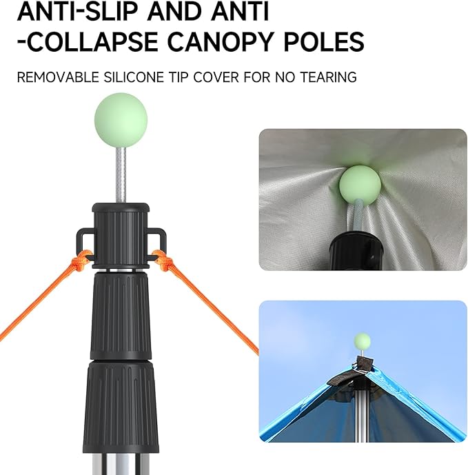 SANLIKE Telescoping Tarp Pole Heavy Duty Tent Poles 33-86.6/94 Thickened Tube Collapsible Stainless Steel Canopy Poles for Camping Backpacking Hiking Awning Sun Sails Outdoor Sports Set of 2