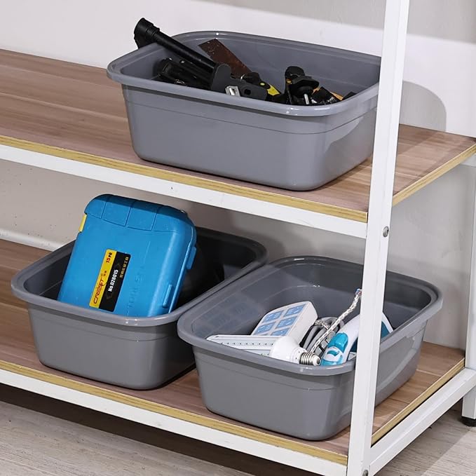 3 Pack 18 Quart Plastic Dish Pan Large Rectangular Wash Basin Grey