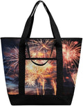 Insulated Shopping BagLarge Reusable Cooler Bags Beautiful Fireworks Printed Foldable Shopping BagTravel Waterproof Shoulder Bag