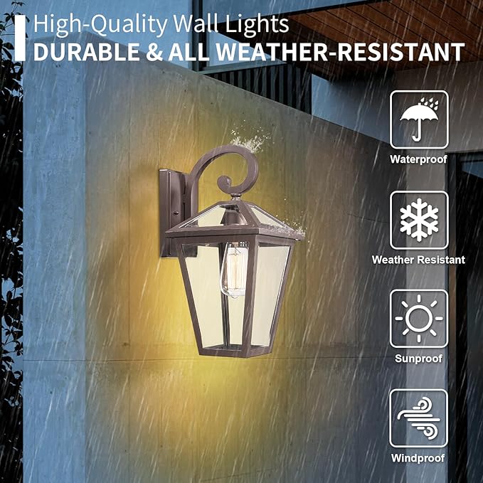 Outdoor Light Fixtures Wall Mount Waterproof Exterior Wall Lanterns with Glass Outside Wall Sconces Front Porch Lights for House Garage Doorway Patio Oil-Rubbed Bronze