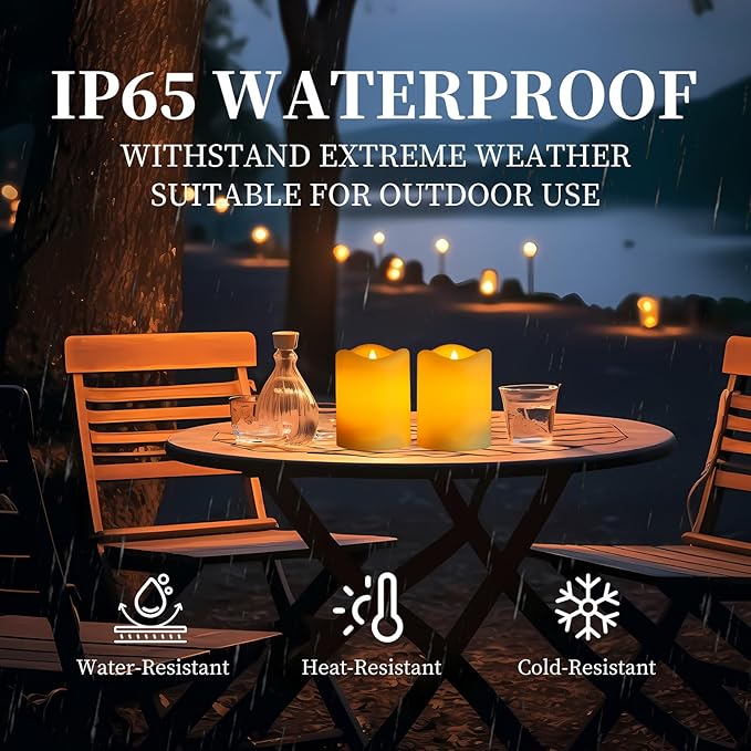 Solar Candles for Lanterns 4Pcs Christmas Decor 3''x4'' Solar Powered Rechargeable Candles Outdoor Waterproof Flickering Glow Dusk to Dawn Auto On/Off Replaceable Battery Decor for Garden