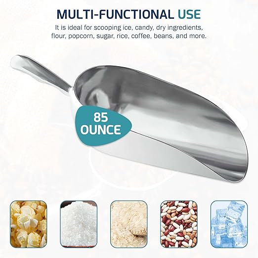 OCS Parts Aluminum 15.25-Inch Food and Ice Scoop | 85-Ounce | Professional Grade Scooper for Ice Flour Candy Sugar Rice Popcorn Coffee and Beans for Home or Commercial Kitchens