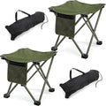 2 Pack Camping Stool Compact Camping Chair Portable 13 Inch Lightweight Folding Stool Seat with Side Pocket and Carry Bag for Outdoor Hiking Fishing Picnic Beach and Lawn Party Green