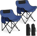 2 Pack Compact Camping Chairs Portable Folding for Outside with Carry Bag Lightweight Moon Chairs for Travel Picnic Hiking Beach Fishing 600D Oxford Supports 330lbs(Blue)