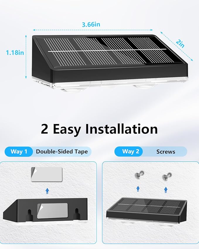 VOLISUN Solar Fence Lights 16 Pack Solar Powered Fence Lights Outdoor with Warm White LED Spot Lens IP65 Waterproof Solar Lights Outdoor for Patio Backyard Railing Deck（Black）
