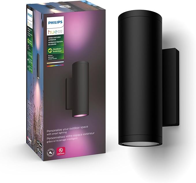 Philips Hue Appear Outdoor Smart Wall Light Black - White and Color Ambiance LED Color-Changing Light - 1 Pack - Requires Hue Bridge - Control with Hue App and Voice - Weatherproof