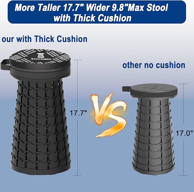 2026 Upgraded 45cm Collapsible Stool with Cushion Maximum Loading 440 Pounds Portable and Lightweight Adjustable Seat Camping Retractable Stool for Outdoor Camping Fishing Hiking BBQ