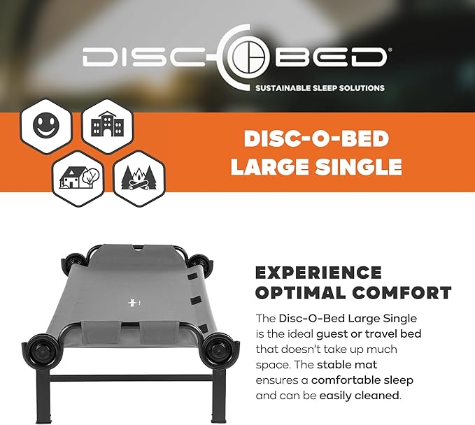 Disc-O-Bed Large Outdoor Modular 1 Person Single Camping Cot Portable Bed for Adults Sleep Solution for Tents Grey