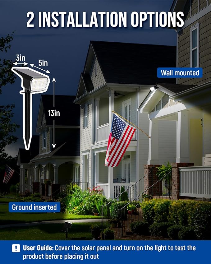 Solar Spot Lights Outdoor Waterproof 2 Pack IP65 63 LED 3 Lighting Modes Spotlights for Yard Garden House Garage Pathway