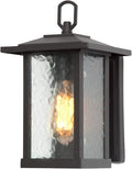 LALUZ Rectangle Outdoor Light Fixtures Wall Mount Weather-Proof Porch Lights Outdoor with Water Ripple Glass Anti-Rust Outdoor Wall Lantern for Patio Yards Garden Front Door Matte Black Finish