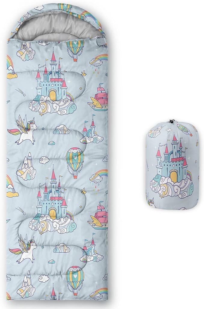 Kids Sleeping Bag for GirlUnicorn Castle Print-Lightweight Warm Portable Outdoor Indoor-Waterproof Cold Weather Resistant Sleeping Bag for Camping Hiking(Unicorn Castle)