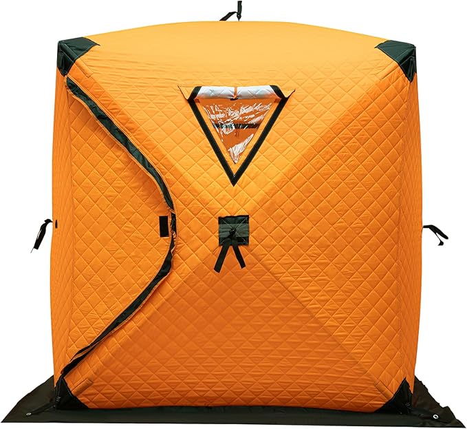 Insulated Ice Fishing Tent 210D Oxford Fabric Ice Fishing Tent Portable Center-Pole Ice Hut Windproof and Warm Suitable for 1-2 People Includes Anchors Ropes and Storage Bag