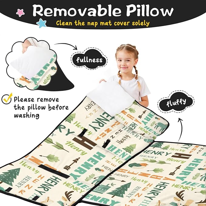 Personalized Toddler Nap Mat – Custom Name Sleeping Bag with Pillow &amp Blanket Roll-Up Nap Mats for Daycare