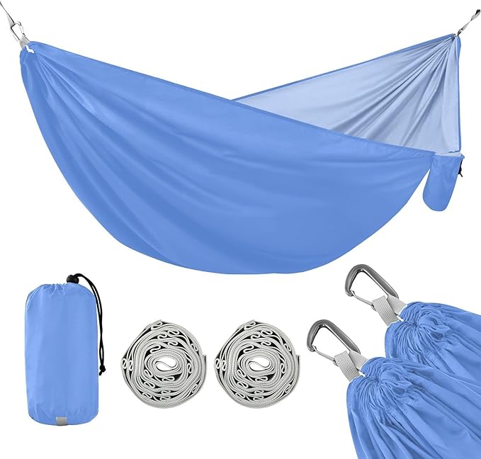 Cornflower Blue Packable Camping Hammock Camping Gear with 2 Tree Straps 114 x 54