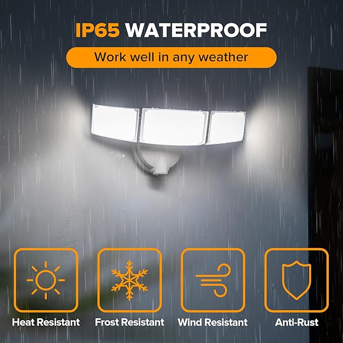 LUTEC 75W 8000 Lumen Floods Light Outdoor Switch Controlled LED Security Lights with 3 Adjustable Heads 5000K Daylight IP65 Waterproof Exterior Flood Light for Garage Yard Patio (White) - 2 Pack