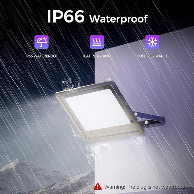 4 Pack 100W LED Flood Light Outdoor with Plug IP66 Waterproof Exterior Security Floolights 12000LM Super Bright LED Work Light 5000K Daylight White Floodlights for Yard Stadium Patio Playground