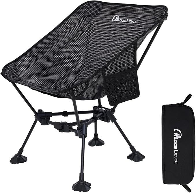 MOON LENCE Portable Camping Chair Backpacking Chair Ultralight Folding Chairs with Tear Resistant Fabric Detachable Anti-Sinking Feet for Beach Black