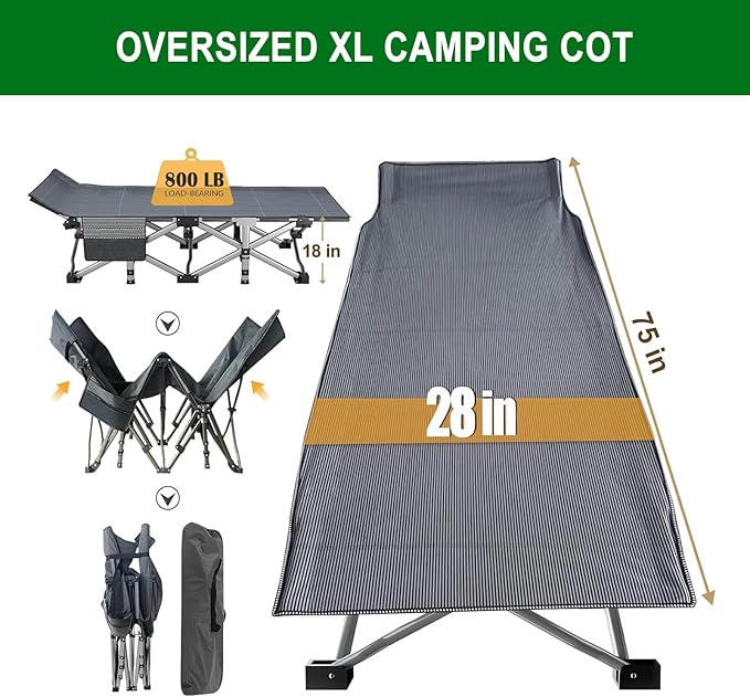 Camping Cot for Adluts Sleeping Portable Bed Folding Outdoor Cot for Camping W/Soft Pad Cement Grey
