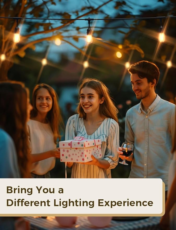 XMCOSY+ Smart Patio Lights 49Ft LED Outdoor String Lights Waterproof IP65 App Control Compatible with Alexa Dimmable Edison Bulbs Outdoor Light for Yard Porch Bistro Outside