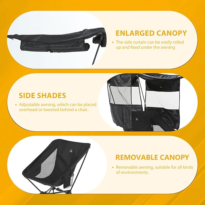 Nice C Camping Chair with Canopy Compact Chair with Shade Ultralight Umbrella Fishing Chairs Portable Backpack Chairs Lightweight Travel Picnic Festival Hiking Sports (2 Pack Black)
