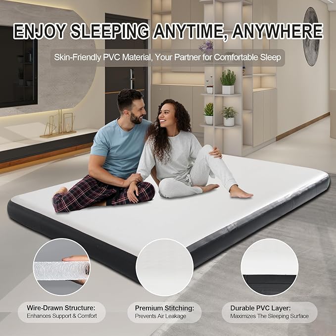 Queen Size Inflatable Air Bed Mattress 6'' Elevated Pad with Pump White Hypo-Allergenic Portable Outdoor Camping Mat