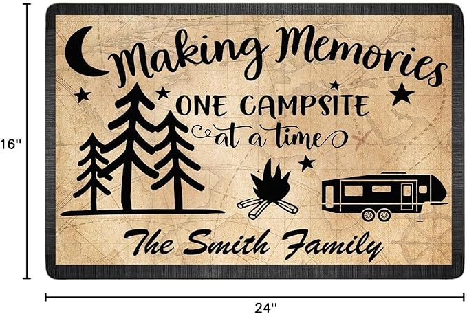 Personalized Campsite Doormat - Making Memories One Campsite at A Time - Custom Family Name Camping Door Mat RV Accessories 16 x 24 inches