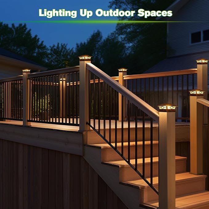 Solar Post Cap Lights Outdoor 6pack Waterproof Solar Powered Deck Fence Post Lights for 4x4 Wood/Vinyl Posts Solar Outdoor LED Light with Cool/Warm Lighting Decorate Garden Patio Porch…