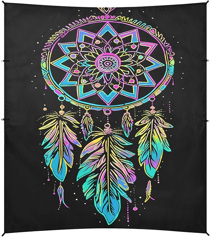 ALAZA Rainbow Dreamcatcher Bohemian Beach Tent Sun Shelter UPF50+ Protection Beach Shade Canopy w/ 4 Sandbags for Outdoor Camping Fishing Backyard Fun Picnic 10x9 ft