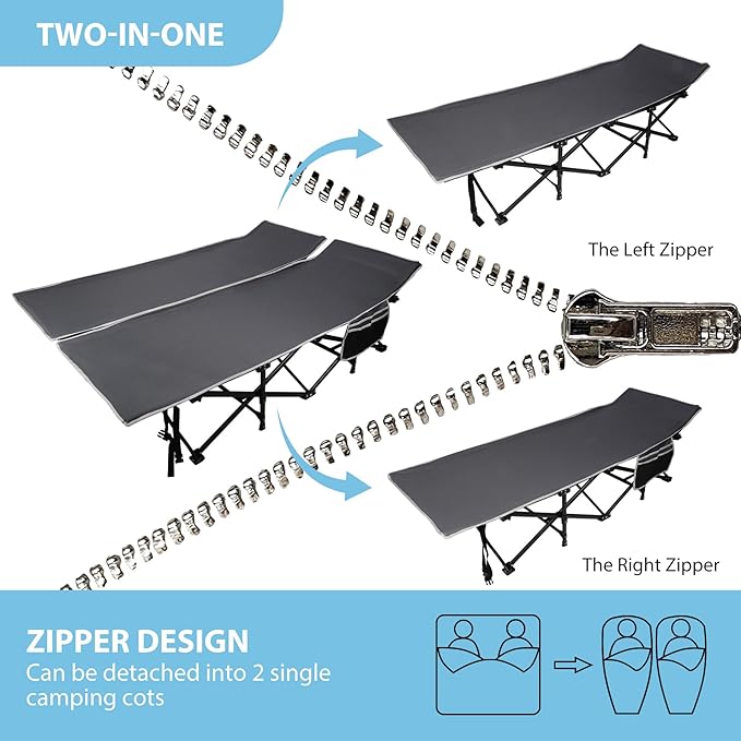 REDCAMP 2 Person Oversize Camping Cots for Adults 56'' Extra Wide Sleeping Cots Heavy Duty XXXL Cots Portable for Outdoor Indoor Office Grey