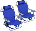 2 Pack Lightweight Portable Camping Beach Chair for Adults Outdoor Lay Flat Folding Beach Chairs with 5 Positions Backpack Beach Chair with Towel Bar Zipper Pouch Cup Holder Blue