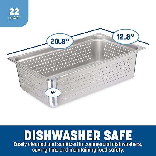Carlisle FoodService Products Durapan Perforated Steam Table Pan for Catering Hotel and Restaurants Stainless Steel Full-Size 6 Inches Deep Silver (Pack of 6)