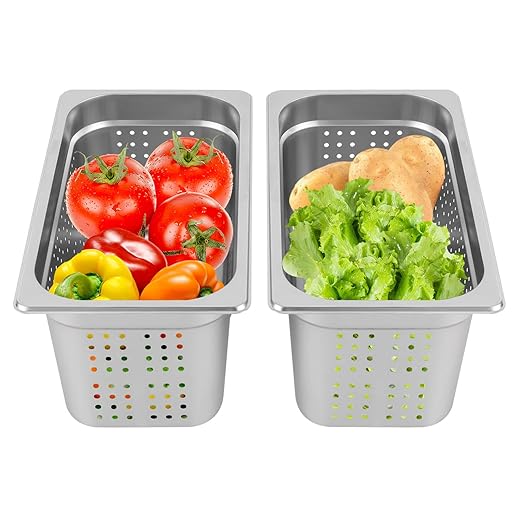 2-Pack 1/3 Size 6 Deep Anti-Jam Perforated Stainless Steel Steam Table Pan Hotel Pan
