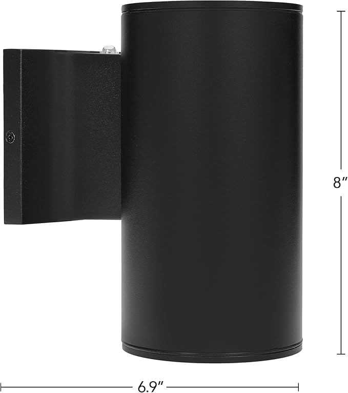 Maxxima Cylinder LED Outdoor Wall Light Modern Wall Wash 12 Watt 1050 Lumens 5 CCT 2700K/3000K/3500K/4000K/5000K Dusk to Dawn Photocell Sensor Exterior Garage Patio or Porch Lighting Black