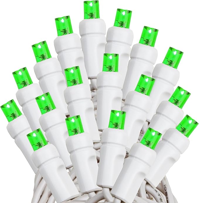 Novelty Lights 34ft Christmas String Lights 100 Green LED Bulbs on White Wire 4 Spacing Connectable Indoor Outdoor Commercial Grade Lighting for Holidays Patio Weddings